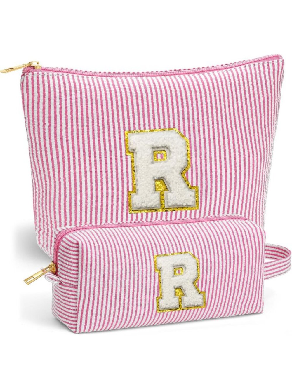 Cute Pink Initial Makeup Bag Set - Portable Travel Cosmetic Pouch & Essentials